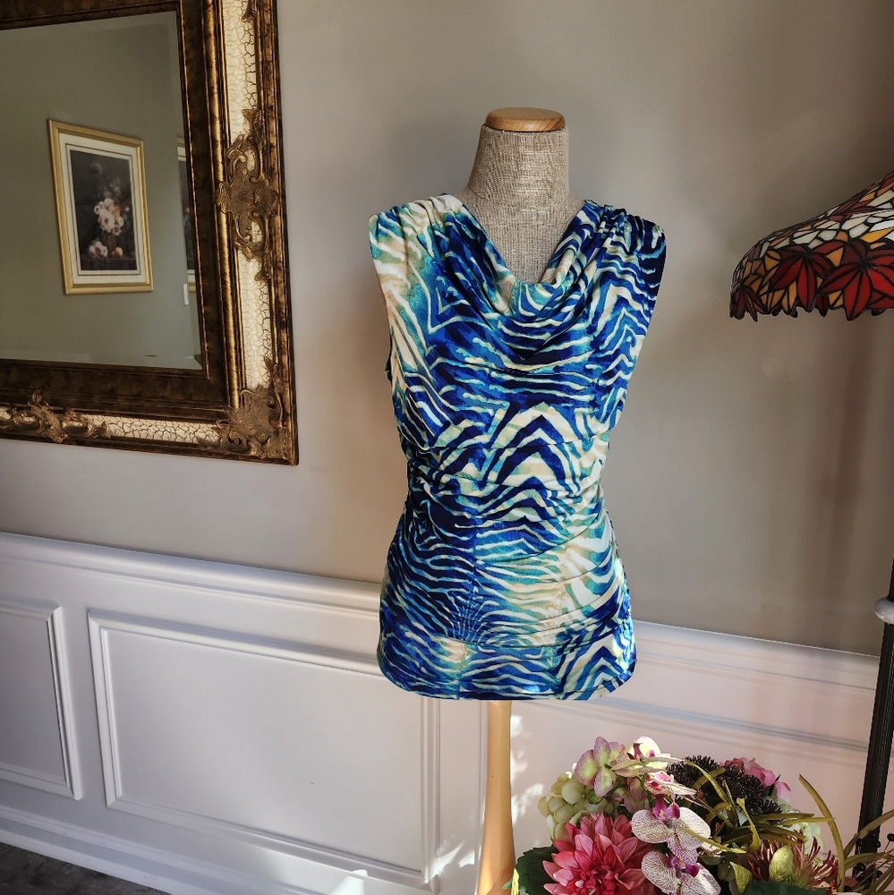 Linea Domani draped neck shirred top sz M